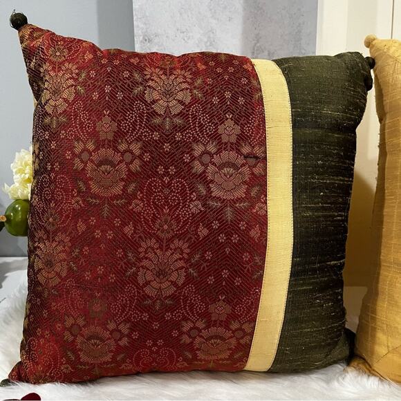 NEW Set Pier One Imports Silk Shantung Asian Floral Multi Colored Throw Pillow - Picture 7 of 16